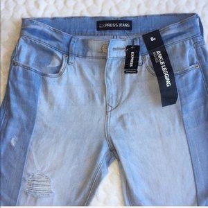 Express Mid‎ Rise Ankle Jean Leggings Half Blue
